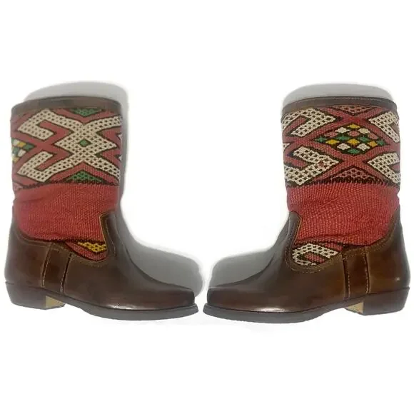 Capicua Kilim Moroccan Boots Size 9 Brown Leather Western Blanket Fabric NEW - Picture 7 of 13